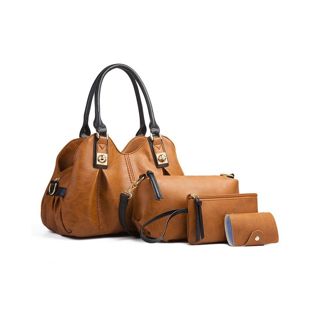 4 Pcs Set Women's Bag Rushed Design Hard PU Leather Ladies Handbag Shoulder Bag Purse and Card Bag Set