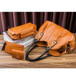 4 Pcs Set Women's Bag Rushed Design Hard PU Leather Ladies Handbag Shoulder Bag Purse and Card Bag Set