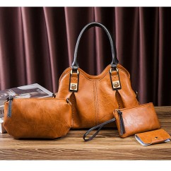 4 Pcs Set Women's Bag Rushed Design Hard PU Leather Ladies Handbag Shoulder Bag Purse and Card Bag Set