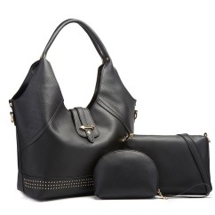 Women Rivet Bucket Handbag Large Capacity PU Leather Shoulder Bag Female Wild 3 Pcs Set Retro Tote Messenger Bags
