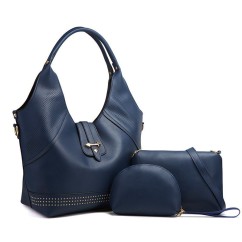 Women Rivet Bucket Handbag Large Capacity PU Leather Shoulder Bag Female Wild 3 Pcs Set Retro Tote Messenger Bags
