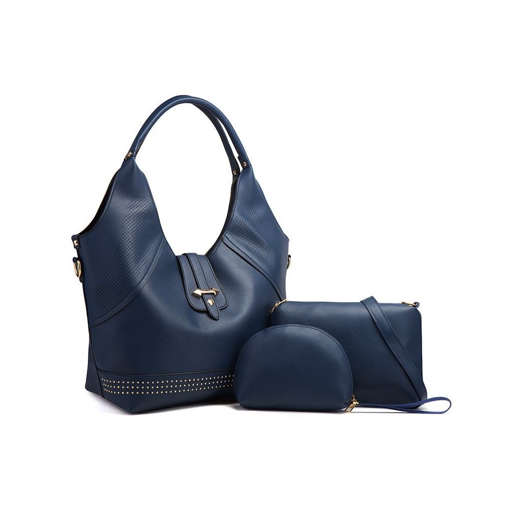 Women Rivet Bucket Handbag Large Capacity PU Leather Shoulder Bag Female Wild 3 Pcs Set Retro Tote Messenger Bags