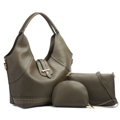 Women Rivet Bucket Handbag Large Capacity PU Leather Shoulder Bag Female Wild 3 Pcs Set Retro Tote Messenger Bags