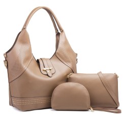 Women Rivet Bucket Handbag Large Capacity PU Leather Shoulder Bag Female Wild 3 Pcs Set Retro Tote Messenger Bags