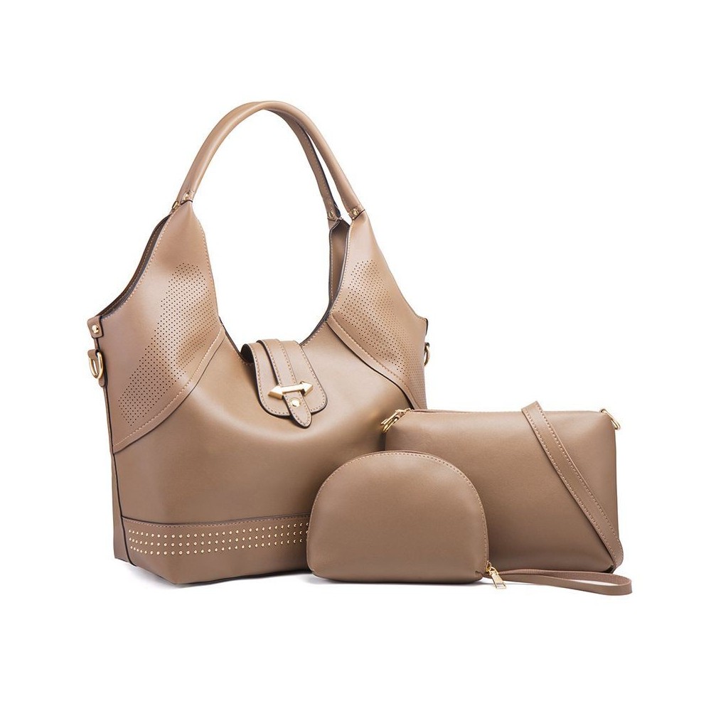Women Rivet Bucket Handbag Large Capacity PU Leather Shoulder Bag Female Wild 3 Pcs Set Retro Tote Messenger Bags