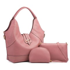 Women Rivet Bucket Handbag Large Capacity PU Leather Shoulder Bag Female Wild 3 Pcs Set Retro Tote Messenger Bags