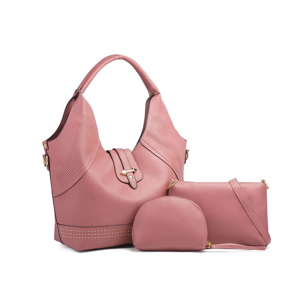 Women Rivet Bucket Handbag Large Capacity PU Leather Shoulder Bag Female Wild 3 Pcs Set Retro Tote Messenger Bags