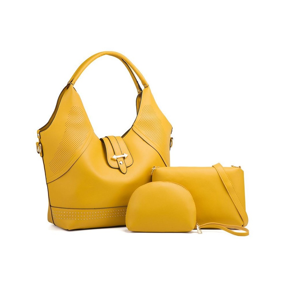 Women Rivet Bucket Handbag Large Capacity PU Leather Shoulder Bag Female Wild 3 Pcs Set Retro Tote Messenger Bags