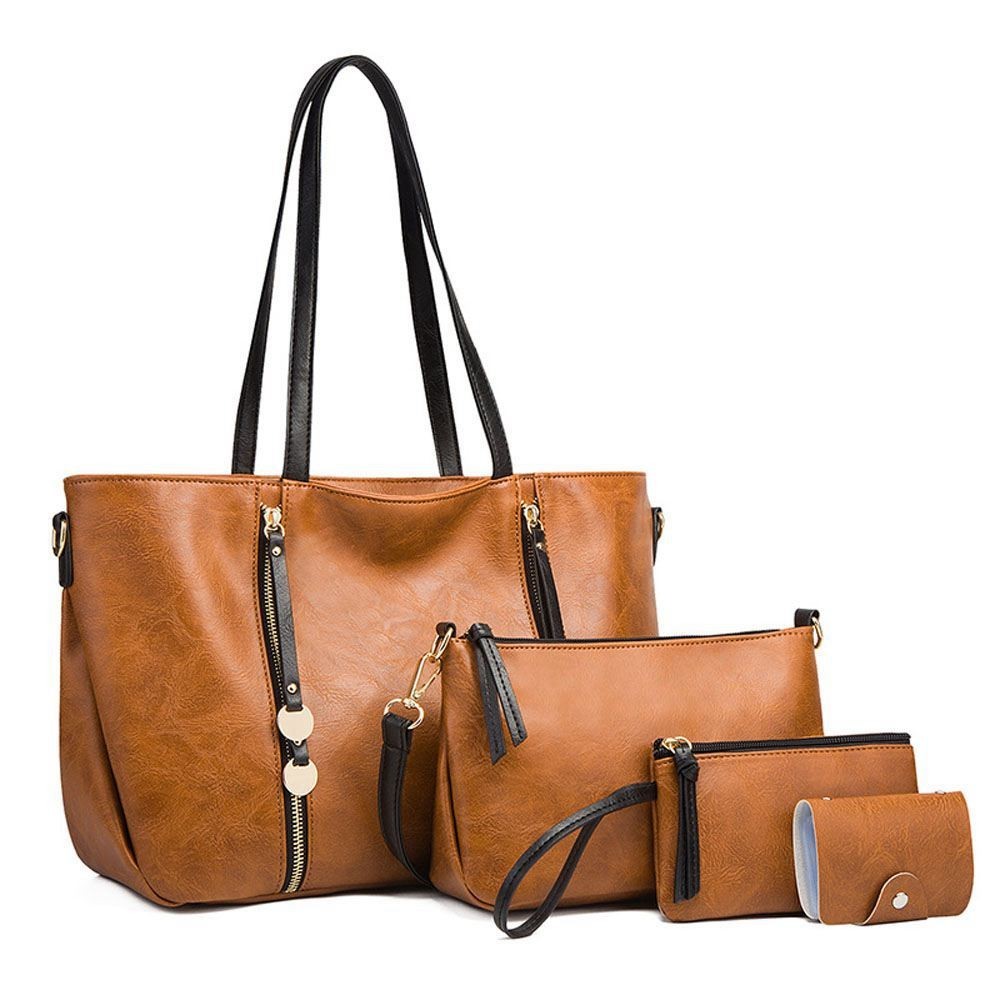 Fashion Women's PU leather Shoulder Bag Large Capacity Simple Style Mother and Child Bag Four piece set