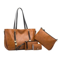 Fashion Women's PU leather Shoulder Bag Large Capacity Simple Style Mother and Child Bag Four piece set