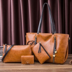 Fashion Women's PU leather Shoulder Bag Large Capacity Simple Style Mother and Child Bag Four piece set