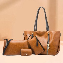 Fashion Women's PU leather Shoulder Bag Large Capacity Simple Style Mother and Child Bag Four piece set