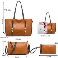 Fashion Women's PU leather Shoulder Bag Large Capacity Simple Style Mother and Child Bag Four piece set